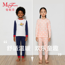 Manifen Childrens Set Home Pajamas Set Men and Girls Round Neck Long Sleeve Pants Set 20230048