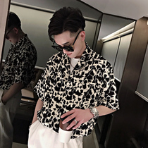 Mens short sleeve shirt Summer thin Style Fashion Personality Ruby-fried Street BAO WEN Lining Hair Stylist Mens 70% sleeves