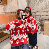 Christmas pro-fitting mother woman dress red cartoon sweater 2020 autumn and winter new foreign air-loose mesh red-knit weaters