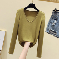 South Korean ocean gas V neckline undershirt womens spring clothing 2020 female Han version sashimi with slim long sleeve T-shirt tight blouses