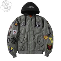 Yu Wenle tide brand autumn and winter thickened hooded cotton coat mens MA1 bomber jacket embroidered baseball jacket