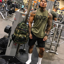 European and American muscle sleeveless vest Army green loose sleeves sports strength training clothes trendy mens gym waistcoat