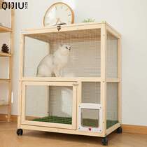 High-grade Qigu cat cage wooden pet cage breeding cat house two layers of large free space cat Villa home real