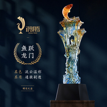 Glass trophy customized custom-made boutique souvenir crystal trophy annual meeting excellent staff Production free lettering