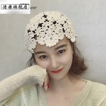 Japan-ROK handwoven cotton thread headgear hollowed-out autumn and winter style hair with breathable needle loom female headscarf bag hair ornaments
