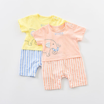 Beiyiner baby short sleeve jumpsuit baby Summer cotton thin ha clothes newborn clothes summer climbing suit