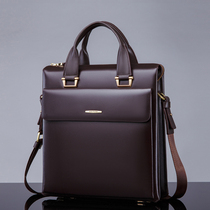 Long vertical style handbag male vertical section Single shoulder inclined satchel mens business package briefcase for mens briefcase Bull leather mens bag