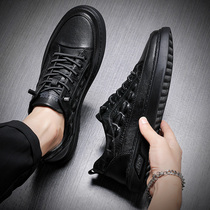 Mens shoes autumn 2021 New Tide shoes leather casual shoes black soft bottom Joker leather mens board shoes