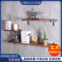 Partition wall shelf wall hanging bookshelf punch-free solid wood one word shelf kitchen shelf living room shelf