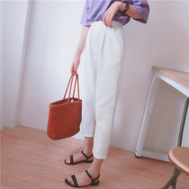 Pseudo-Mother jeans loose thin new Korean version of high-waisted harbors womens neutral style trousers