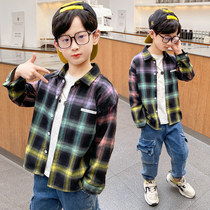 Childrens shirt boy long sleeve blouse 2021 new spring clothing foreign air boy clothing boy spring and autumn checkered fashion tide