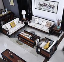 New Chinese style simple living room solid wood sofa combination model room Zen Chinese furniture fabric sofa Villa furniture