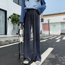 Factory foreign trade womens black gold velvet pants high waist drop feeling wide leg pants New straight tube trousers tide