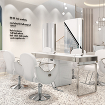 Net Red Hairdressshop Mirror Desk Hair Salon Special single-sided Beauty Hair Mirror Cabinet integrated stainless steel cut and hair perching table