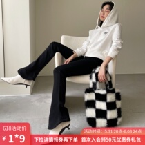 Black plus suede microlasmos horseshoe pants woman winter 2021 new design sensation 100 lap casual pants
