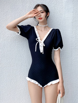 Swimsuit womens summer 2021 new South Korea ins conservative thin belly cover small chest gathered bathing hot spring one-piece swimming suit