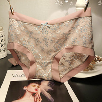 Comfortable close-fitting incognito lace embroidered sexy panties for women Elegant temptation perspective briefs cotton crotch mid-waist