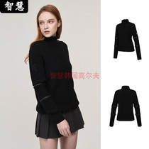 South Korea ANEW golf suit blouse 21 autumn-style female collar zip fit color sleeve head warm-knit cardigans