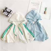 2021 Xia-style thin jacket boy girl girl Han version loose even hat sunscreen childrens blouse air conditioning shirt 3 year 4 wave