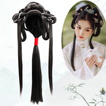 Hanfu retro style Wig Lazy one-piece back area Hair Bag inserts Hand Remnant Party Ancient Dress 100 Hitch Styled Hair