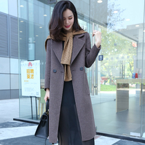 Double-sided woolen coat women's long fashion autumn and winter solid color simple atmosphere suit collar woolen coat