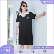 MSShe big code womens dress 2022 new summer clothes fat mm turnover nail beads double curl dress knitted one-piece dress