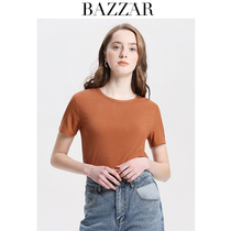 2021 summer new brick red short sleeve T-shirt female round neck solid color simple versatile casual base shirt top