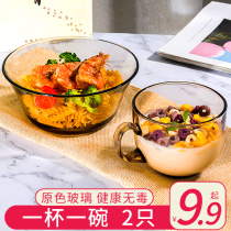 Glass bowl Home dormitory students with cover instant noodle bowl Cute breakfast bowl Oatmeal cereal bowl Microwave oven special