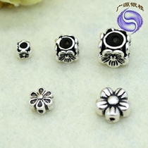 S925 Pure Silver Spacer Beads Macropore Pearl Silver Accessories Diy Accessories Petal Square Handcrafted String Beads Bracelet Accessories