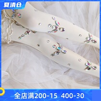 Japanese sweet light luxury handmade socks Net red white thickened bridal socks Velvet thickened warm pantyhose Rhinestone socks