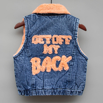 Child Denim Waistcoat Autumn winter Korean version Garvet CUHK Scout Shoulder Girl Girl Denim Jacket Baby Thickened Vest
