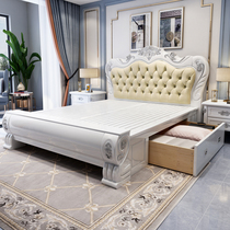 European style solid wood bed modern simple 1 8 m double bed master bedroom wedding bed white princess bed high Box storage bed