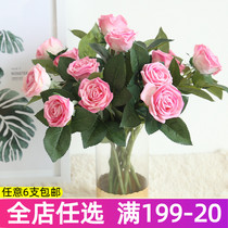 PU moisturizing 2 head tea Meig hand over rubber rose simulation flower wedding decoration flower short branch silk flower living room anti-real flower