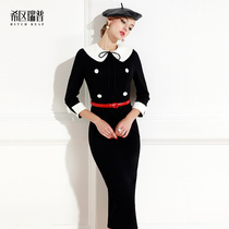 Xian Rip high-end light cooked dress womens spring and autumn socialite retro niche design Hepburn black skirt temperament