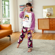 Childrens coral velvet girl pajamas autumn and winter flannel girls home clothes