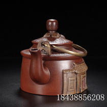 Pure handmade purple clay pot antique lofted 500 ml large capacity imitation Qianlong annual official hat clean cement pot