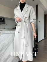 2021 New Hepburn style classic high-end Horn buckle double-sided wool coat coat womens long autumn and winter