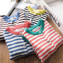 Girl Striped Sweatshirt 2022 Spring Autumn Dress New Baby Stitch Sweater Sweater Jacket Casual Knit Cardiovert