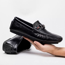 Hong Kong bean shoes men summer leather without tight feet soft soles breathable foot foot shoes