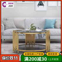 JSM Nordic light luxury metal coffee table model room round coffee table high-end clubhouse tempered glass coffee table customization