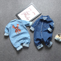 Baby denim jumpsuit spring and autumn tide clothes foreign boy baby rompers 3 months newborn clothes Korean spring clothes 6