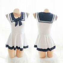 Cute Underwear Day Ensemble of students Uniformed Navy Bow Bow Tie Temptation Loose Sleeping Dress Sexy Home Suit