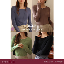 Deer and birds all-match basic curve striped thin bottoming shirt T-shirt multicolor (free man) 4476