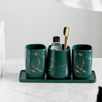 Light luxury golden marble pattern household mouthwash Cup toothbrush holder combination set couple wash cup brush Cup ceramic ceramic