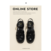 Old meows shop genuine leather 100 lap casual 2022 new thick bottom coarse heel Baotou hollowed-out retro Roman sandal women