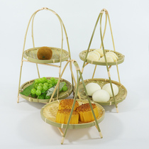 Bamboo Woven Basket Dining with small vegetable basket Creative containing basket Bamboo Woven Fruit Pan Tea Dot Basket Dried Fruit Basket Mini Bamboo Basket