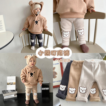 Korean version of ins infant plus velvet padded pants boys and girls winter foreign solid color warm leggings winter