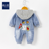 Newborn male and female baby net red one-piece dress newborn Cowboy clothes baby long sleeve cartoon out of khau for spring and autumn