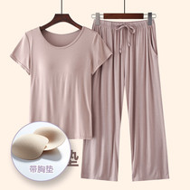 Womens Summer Pajamas Modal Pajamas Short Sleeve Capri pants Plus Size Sports and Leisure Thin Home Clothes Outside Wear