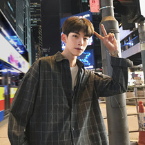 2022 spring checkered long sleeve shirt Korean version Trend handsome mens casual shirt 100 hitch a sports inch jacket